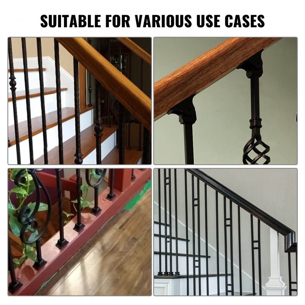 Aluminum Alloy Baluster Shoes Square Balusters Baluster Wrought Spindles for Staircase Slant Shoes with Screw Holes for Use with 1/2 Inch Staircase Balusters, Spray Coated Black (50 Pcs)