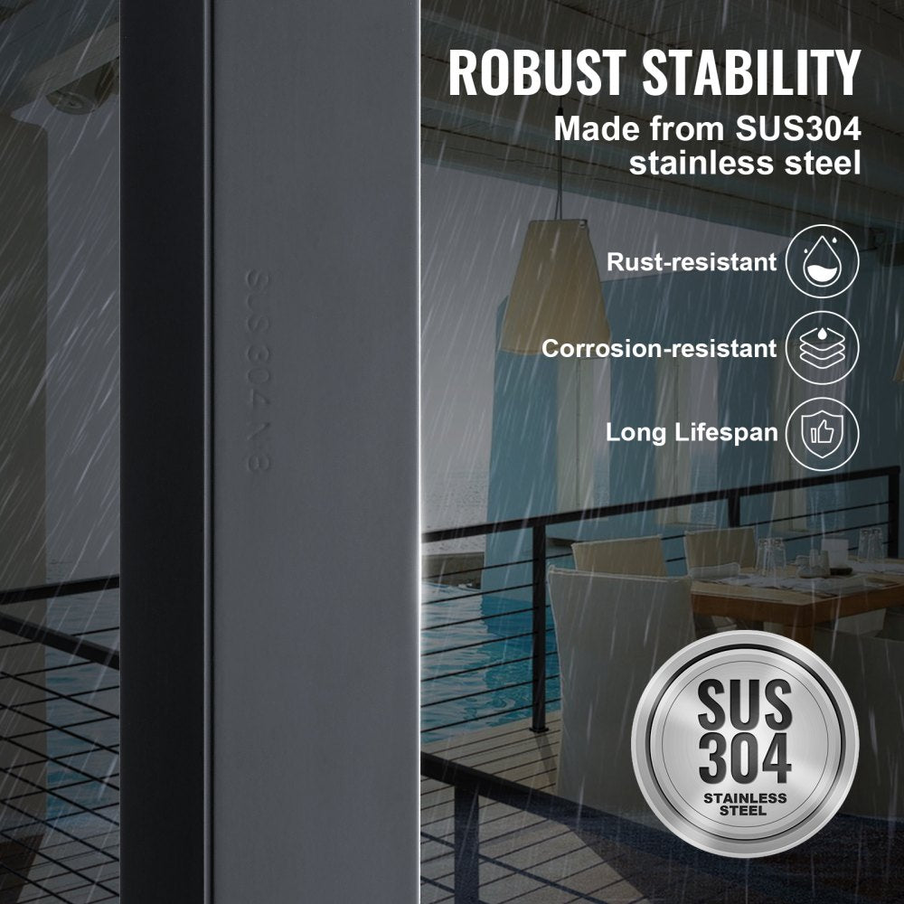 Cable Rail Post Level Deck Stair Post 36 x 1.5 x 1.5" Cable Handrail Post Stainless Steel Brushed Finishing Deck Railing DIY Picket Without Hole Stair Railing Kit with Mount Bracket Black