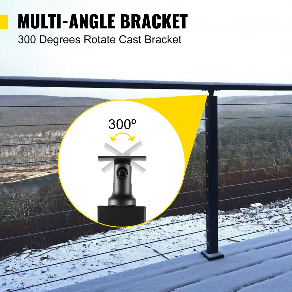 Bostome 42" black stainless steel cable railing post with adjustable bracket for stair handrail.