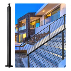 Black 42-inch holeless cable railing post made of rust-resistant SUS304 stainless steel.