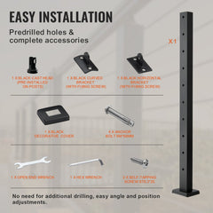 Black stainless steel cable railing post, 36 inches tall, designed for decks and stairs.