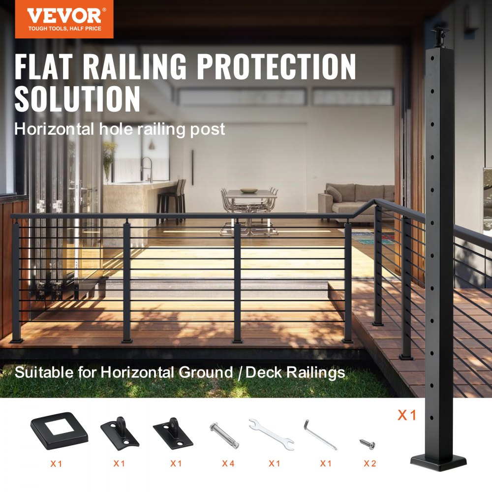 42-inch black stainless steel cable railing post with pivot bracket and hardware.