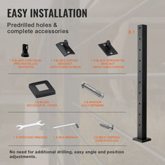 42-inch black stainless steel cable railing post with easy-install brackets, anchors, and tools.