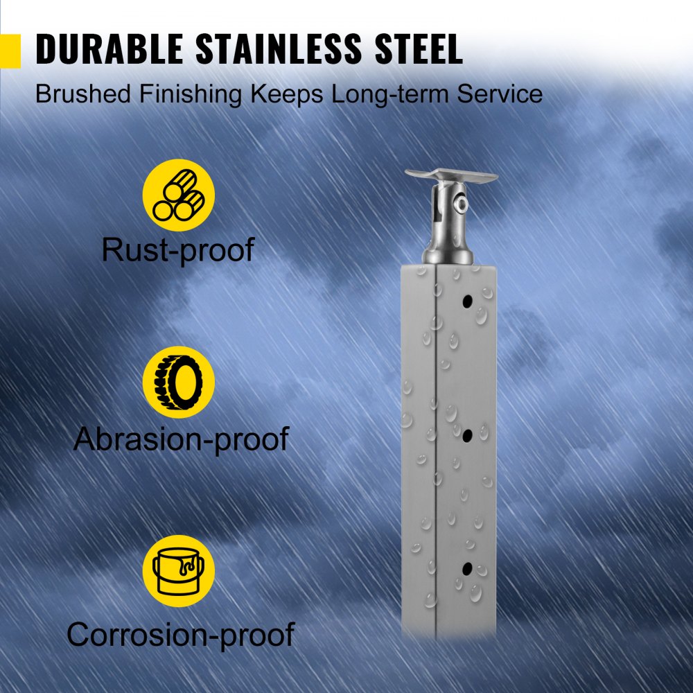 Bostome 42" stainless steel cable railing post with adjustable bracket and pre-drilled holes.