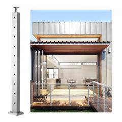 Stainless steel 36" cable railing post with brushed finish for decks and stairs.