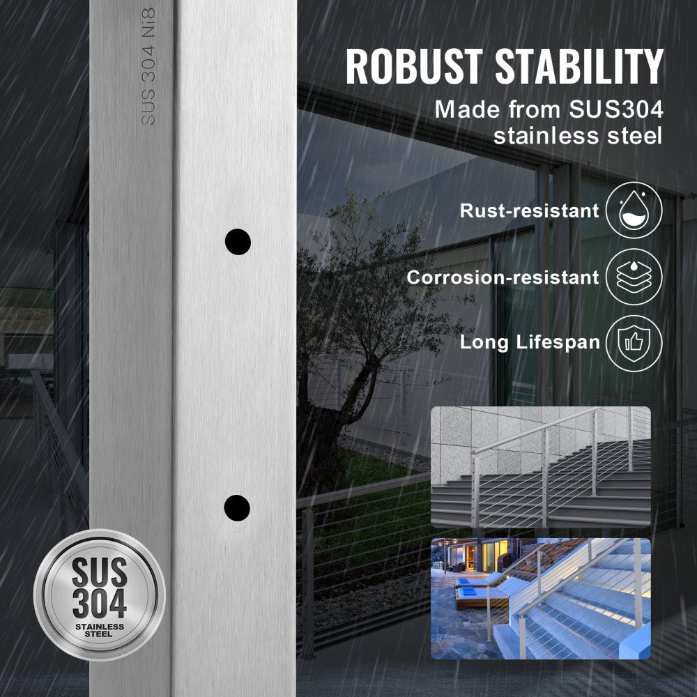 Stainless steel 36" cable railing post with brushed finish, adjustable bracket, and pre-drilled holes.