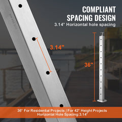 Stainless steel 36" cable railing post with brushed finish for decks and stairs installation.