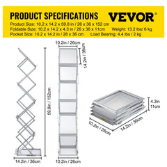 Literature Rack, 6 Pockets, Pop up Aluminum Magazine Rack, Lightweight Catalog Holder Stand w/Carrying Bag for Living Room, Hotel, Trade Show, Exhibition, Office