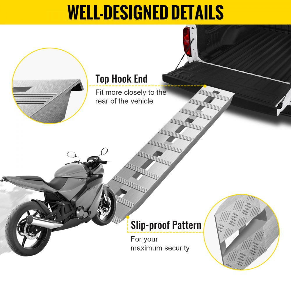 60`` X 12`` X 2.5``Aluminum Trailer Ramps 6000LBS Total Beavertail Hook End 1 Pair 2 Ramps
