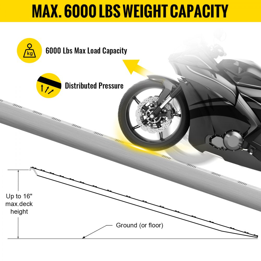 60`` X 12`` X 2.5``Aluminum Trailer Ramps 6000LBS Total Beavertail Hook End 1 Pair 2 Ramps