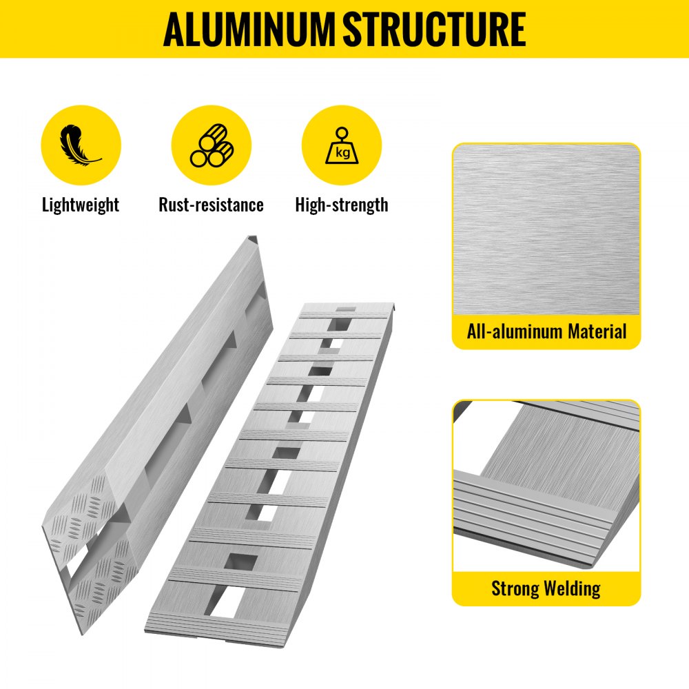 60`` X 12`` X 2.5``Aluminum Trailer Ramps 6000LBS Total Beavertail Hook End 1 Pair 2 Ramps