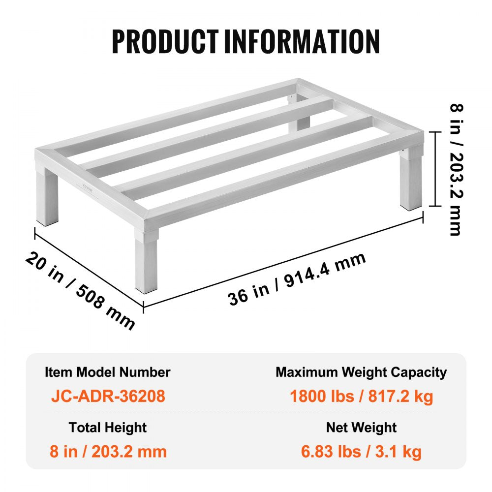 Aluminum Dunnage Rack Stationary Dunnage Rack 36” x 20” x 8” Storage Rack