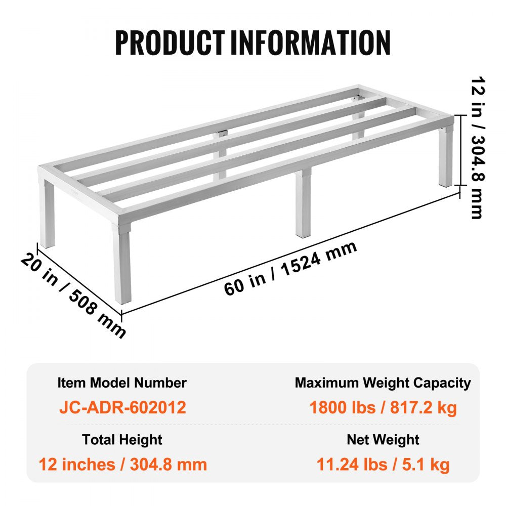 Newly Upgraded！ Aluminum Dunnage Rack Stationary Dunnage Rack 60” x 20” x 12” Storage Rack