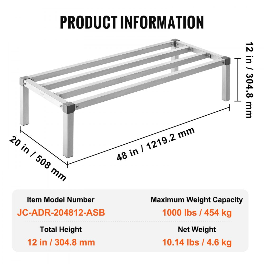 Newly Upgraded！ Aluminum Dunnage Rack Stationary Dunnage Rack 48” x 20” x 12” Storage Rack