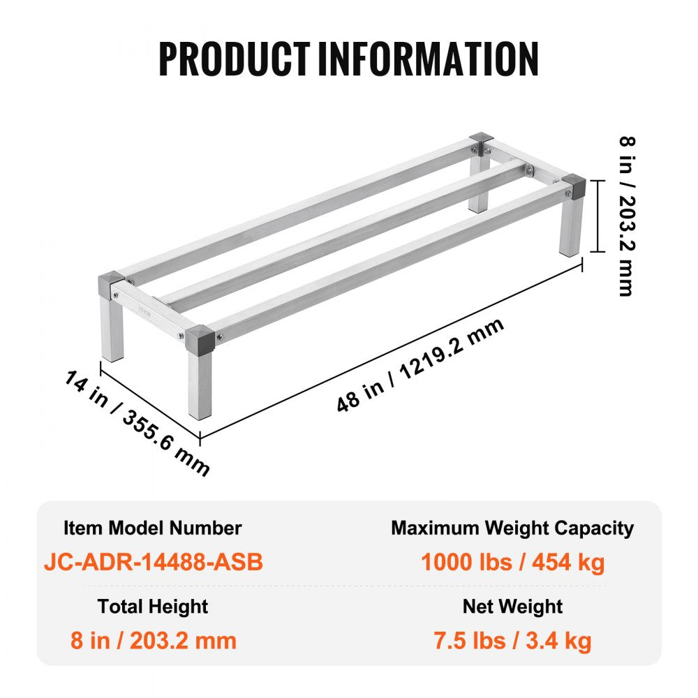 Newly Upgraded！ Aluminum Dunnage Rack Stationary Dunnage Rack 48” x 14” x 8” Storage Rack