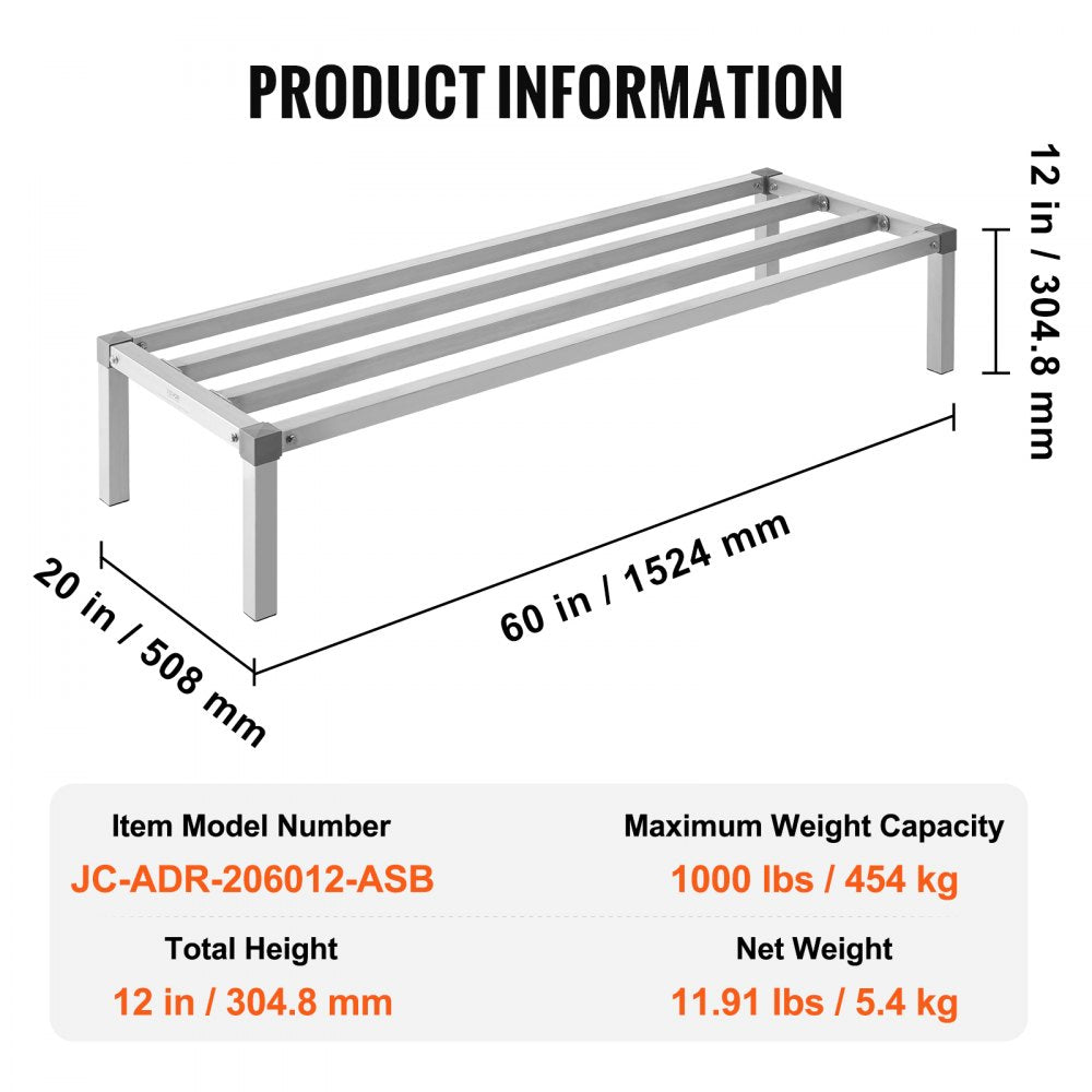Newly Upgraded！ Aluminum Dunnage Rack Stationary Dunnage Rack 60” x 20” x 12” Storage Rack