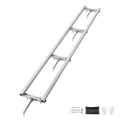 9 ft aluminum adjustable chainsaw mill rail guide with cross-beams, clamps, and tools.
