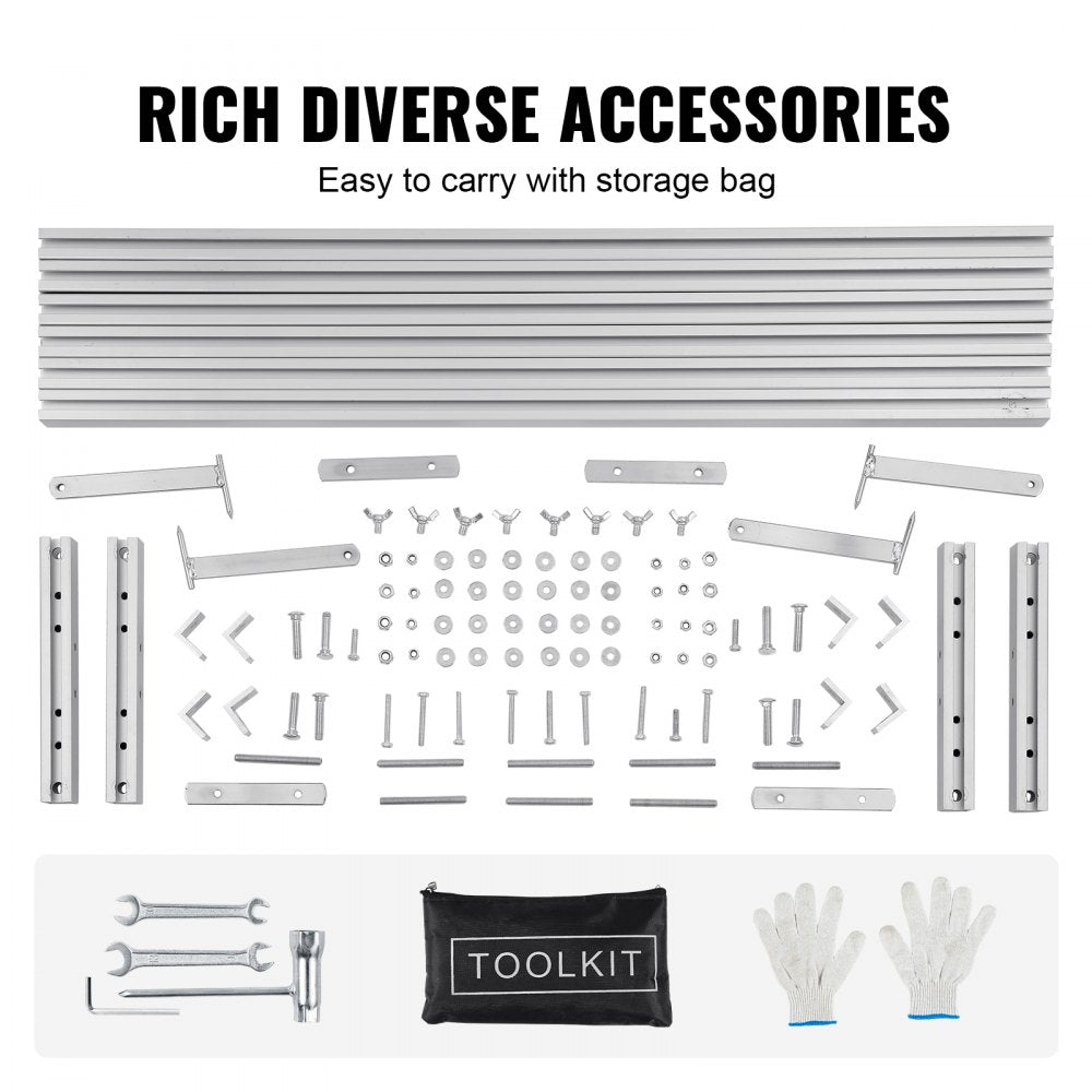 Aluminum chainsaw mill rail guide with clamps, hardware, gloves, toolkit, and carry bag.