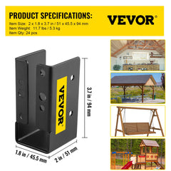 Concealed Joist Hanger, 2"x4" Outdoor Accent Concealed-Flange, Pack of 24 Concealed Joist Bracket, Q235 Steel Plate Powder-Coated Concealed Face Mount Joist Hanger for 2"x4" Beam Swing, 3.7"