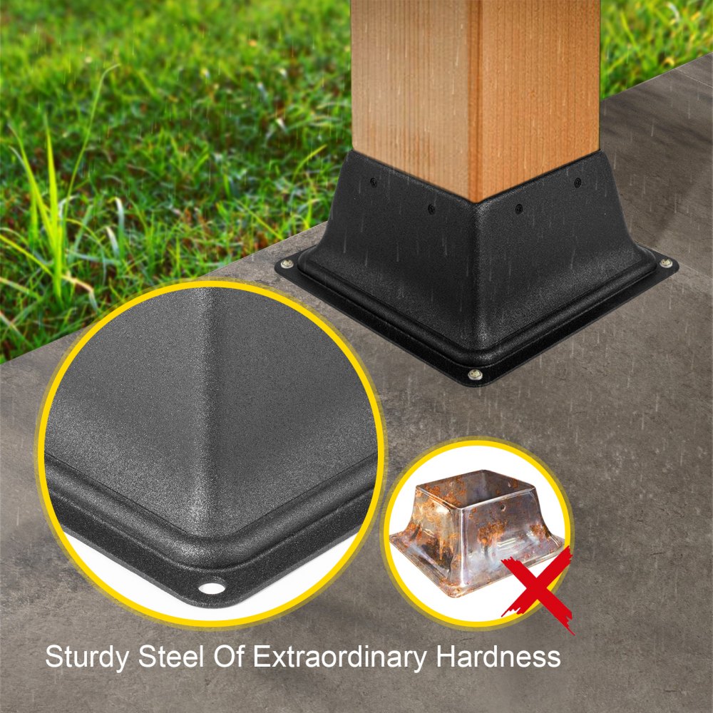 Deck Post Base 10 PCS Post Base Skirt 4 x 4" (Internal 3.38x3.38") Post Support Flange 2.5 LBS Deck Post Skirt Black Powder-Coated Decking Post Base Wood Post Anch for Deck Support Porch Railing
