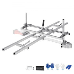 Bostome portable chainsaw mill with 9ft aluminum rail guide for precise lumber cuts.