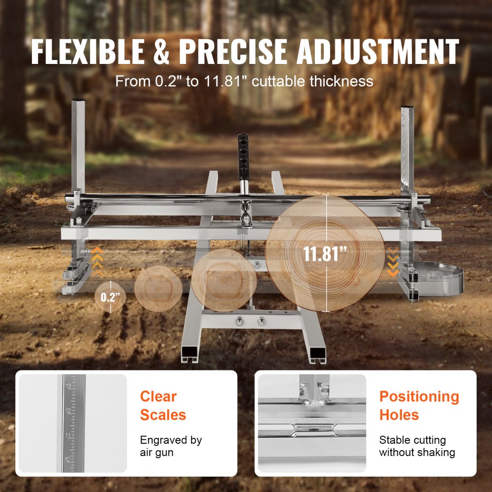 Bostome portable chainsaw mill with 9ft aluminum rail guide for precise lumber cuts.