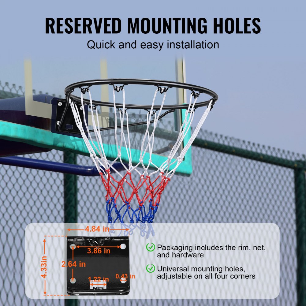 Bostome 18" heavy duty basketball rim with a flex hoop and nylon net, wall-mounted design.