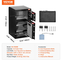 Double Door 4.5 cu.ft Safe Box with Key Lock Password Fireproof Bag Black,organize cash, passports, jewelry, gold, watches and documents
