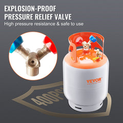 Refrigerant Recovery Tank, 50 LBS Capacity, 400 psi Portable Cylinder Tank with Y-Valve for Liquid/Vapor, High-sealing Recovery Can for R22/R134A/R410A, Orange+Gray