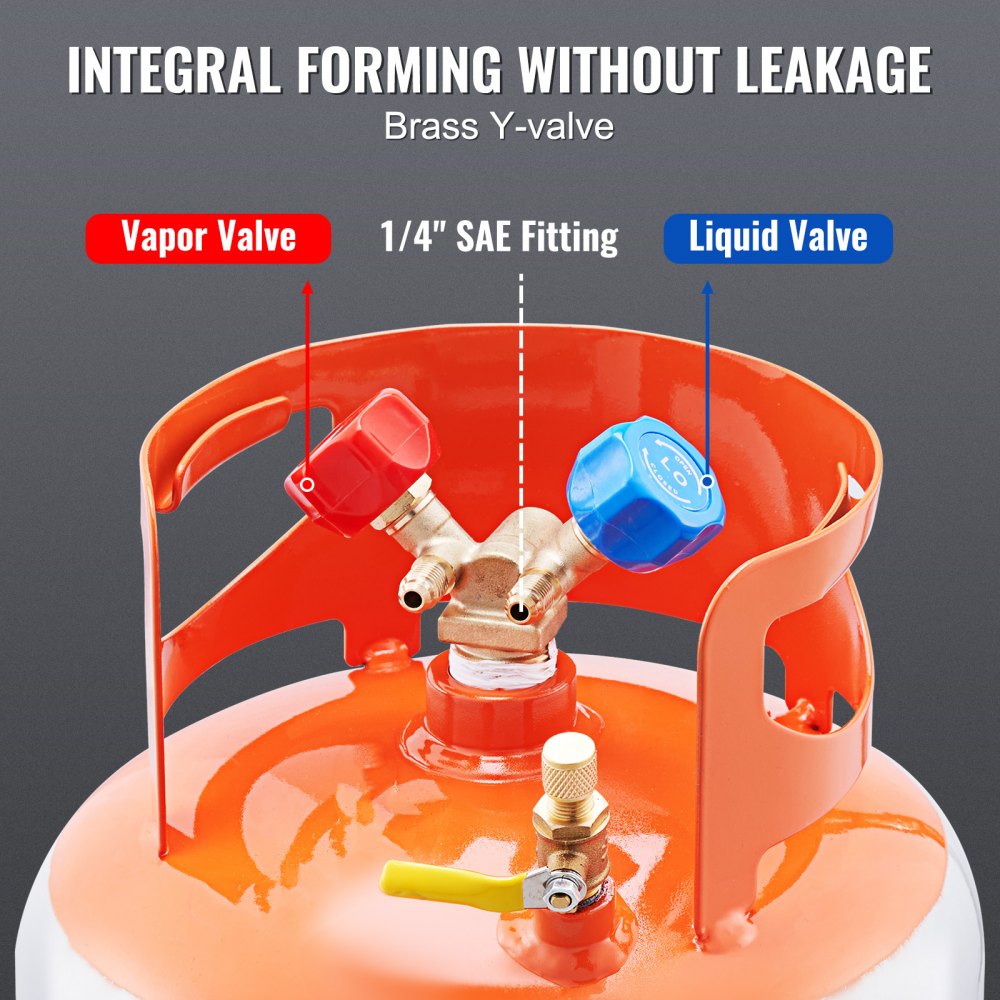 Refrigerant Recovery Tank, 50 LBS Capacity, 400 psi Portable Cylinder Tank with Y-Valve for Liquid/Vapor, High-sealing Recovery Can for R22/R134A/R410A, Orange+Gray