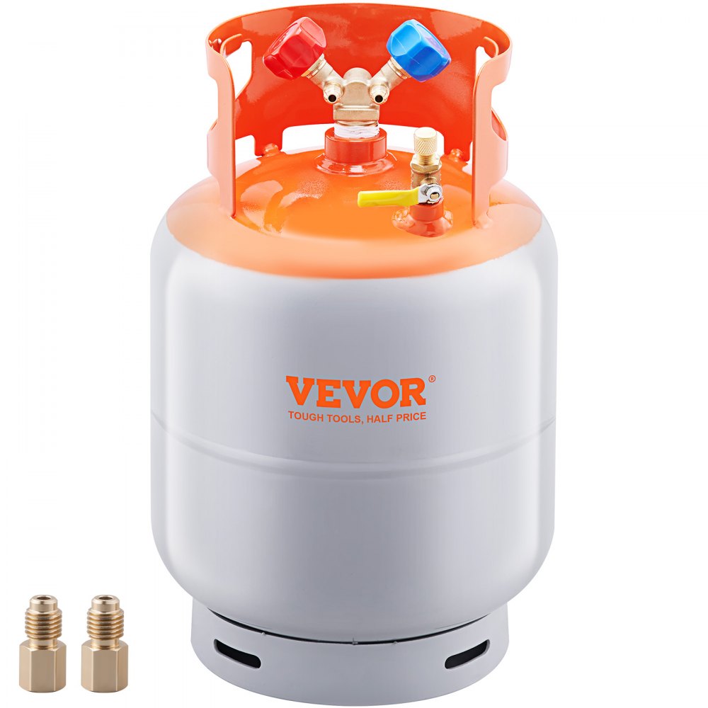 Refrigerant Recovery Tank, 50 LBS Capacity, 400 psi Portable Cylinder Tank with Y-Valve for Liquid/Vapor, High-sealing Recovery Can for R22/R134A/R410A, Orange+Gray