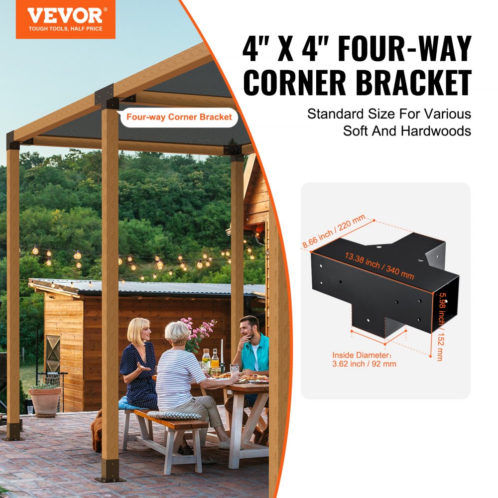 Pergola Bracket Kit 4``x4``, 2pcs 4-Way Heavy Duty Corner Bracket Woodworks DIY Post Base Kit, Easy Installation Wooden Beams for Gazebos, Patio Pergolas, Log Cabin Outdoor Pergola Hardware