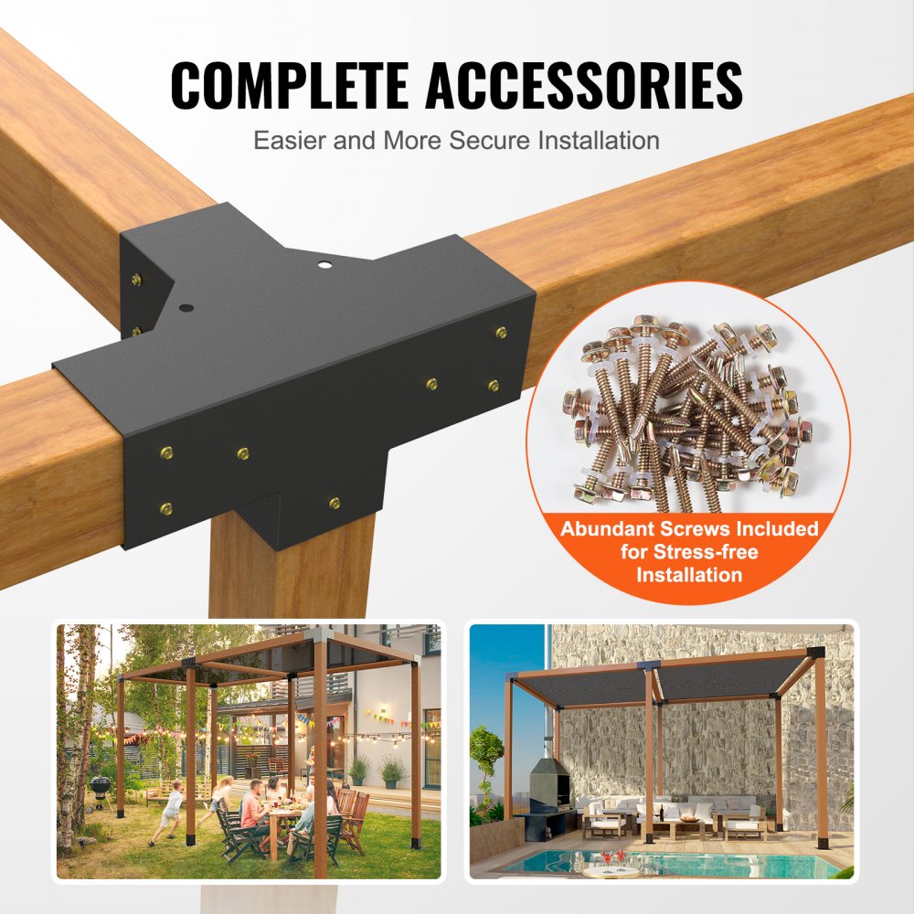 Pergola Bracket Kit 4``x4``, 2pcs 4-Way Heavy Duty Corner Bracket Woodworks DIY Post Base Kit, Easy Installation Wooden Beams for Gazebos, Patio Pergolas, Log Cabin Outdoor Pergola Hardware