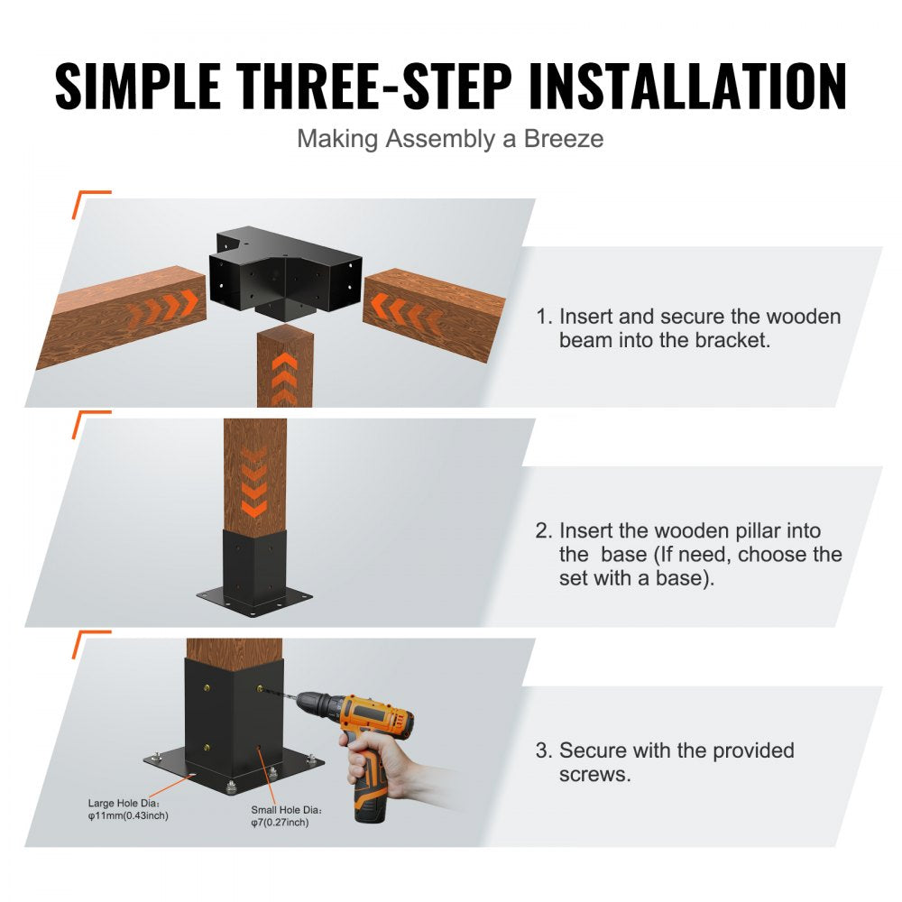 Pergola Bracket Kit 4``x4``, 2pcs 4-Way Heavy Duty Corner Bracket Woodworks DIY Post Base Kit, Easy Installation Wooden Beams for Gazebos, Patio Pergolas, Log Cabin Outdoor Pergola Hardware