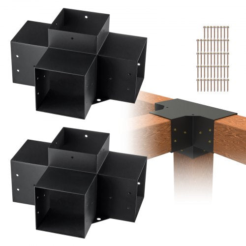 Pergola Bracket Kit 6``x6``, 2pcs 4-Way Heavy Duty Corner Bracket Woodworks DIY Post Base Kit, Easy Installation Wooden Beams for Gazebos, Patio Pergolas, Log Cabin Outdoor Pergola Hardware
