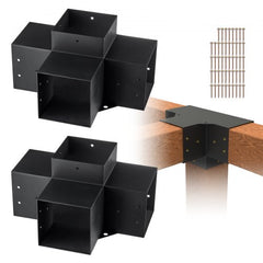 Pergola Bracket Kit 6``x6``, 2pcs 4-Way Heavy Duty Corner Bracket Woodworks DIY Post Base Kit, Easy Installation Wooden Beams for Gazebos, Patio Pergolas, Log Cabin Outdoor Pergola Hardware