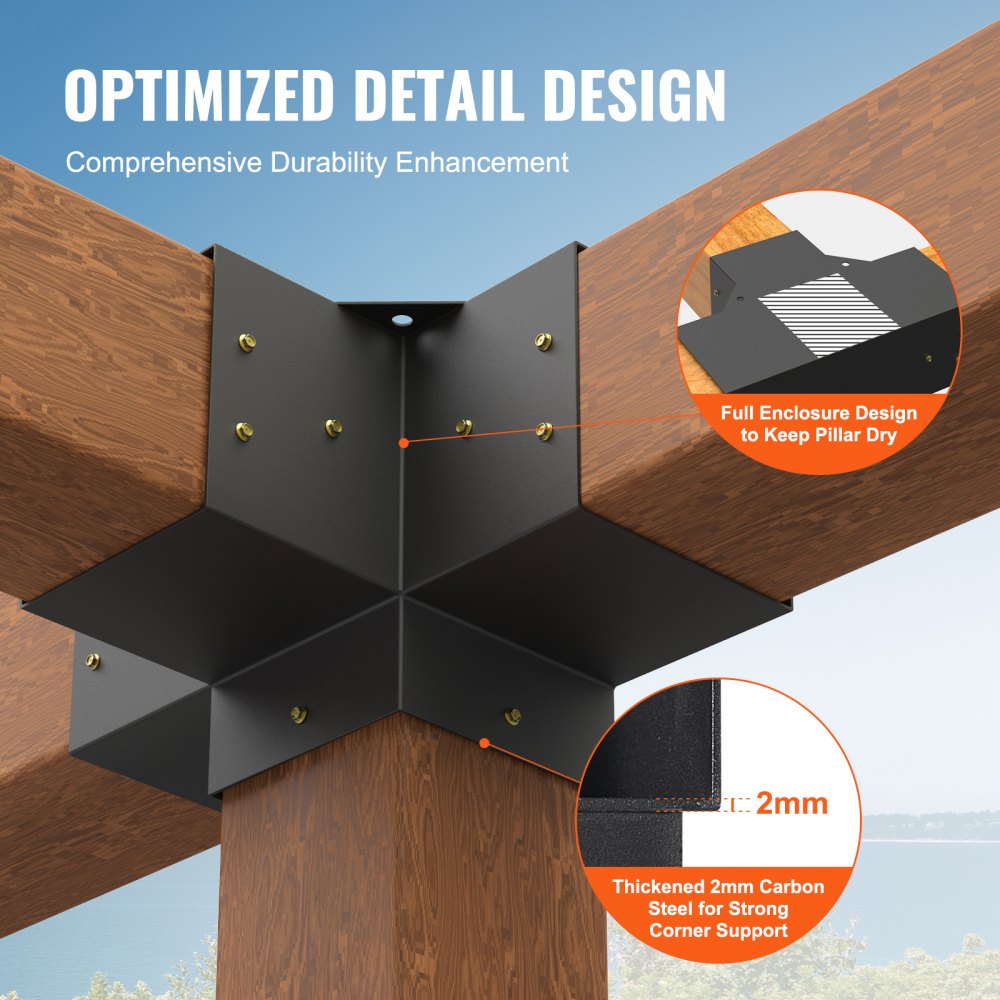 Pergola Bracket Kit 6``x6``, 2pcs 4-Way Heavy Duty Corner Bracket Woodworks DIY Post Base Kit, Easy Installation Wooden Beams for Gazebos, Patio Pergolas, Log Cabin Outdoor Pergola Hardware