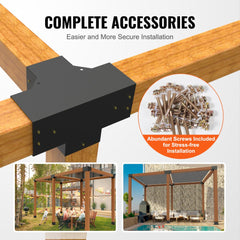 Pergola Bracket Kit 6``x6``, 2pcs 4-Way Heavy Duty Corner Bracket Woodworks DIY Post Base Kit, Easy Installation Wooden Beams for Gazebos, Patio Pergolas, Log Cabin Outdoor Pergola Hardware