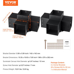 Pergola Bracket Kit 6``x6``, 2pcs 4-Way Heavy Duty Corner Bracket Woodworks DIY Post Base Kit, Easy Installation Wooden Beams for Gazebos, Patio Pergolas, Log Cabin Outdoor Pergola Hardware