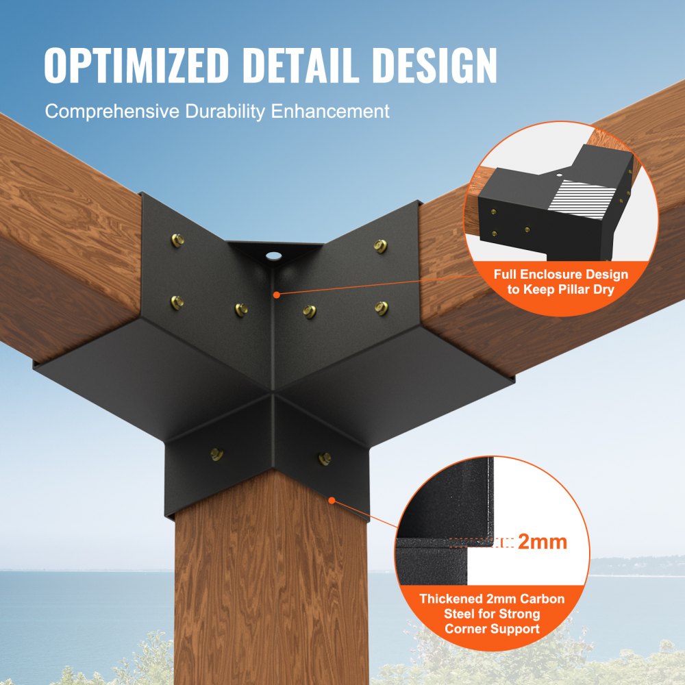 Pergola Bracket Kit 4``x4``, 4pcs 3-Way Heavy Duty Corner Bracket Woodworks DIY Post Base Kit, Easy Installation Wooden Beams for Gazebos, Patio Pergolas, Log Cabin Outdoor Pergola Hardware