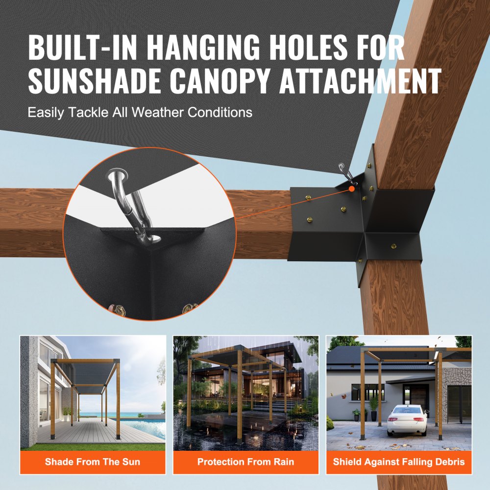 Pergola Bracket Kit 4``x4``, 4pcs 3-Way Heavy Duty Corner Bracket Woodworks DIY Post Base Kit, Easy Installation Wooden Beams for Gazebos, Patio Pergolas, Log Cabin Outdoor Pergola Hardware