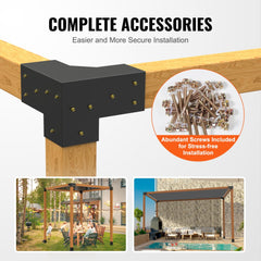 Pergola Bracket Kit 4``x4``, 4pcs 3-Way Heavy Duty Corner Bracket Woodworks DIY Post Base Kit, Easy Installation Wooden Beams for Gazebos, Patio Pergolas, Log Cabin Outdoor Pergola Hardware
