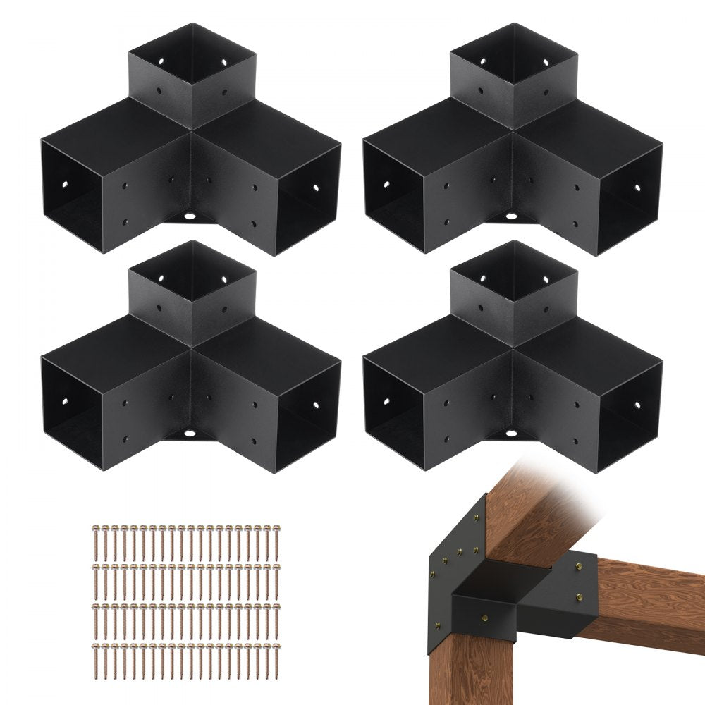 Pergola Bracket Kit 4``x4``, 4pcs 3-Way Heavy Duty Corner Bracket Woodworks DIY Post Base Kit, Easy Installation Wooden Beams for Gazebos, Patio Pergolas, Log Cabin Outdoor Pergola Hardware