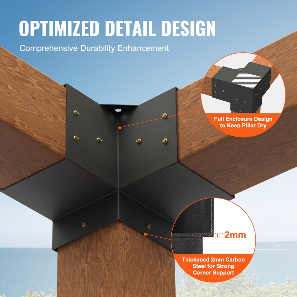 Pergola Bracket Kit 6``x6``, 4pcs 3-Way Heavy Duty Corner Bracket Woodworks DIY Post Base Kit, Easy Installation Wooden Beams for Gazebos, Patio Pergolas, Log Cabin Outdoor Pergola Hardware