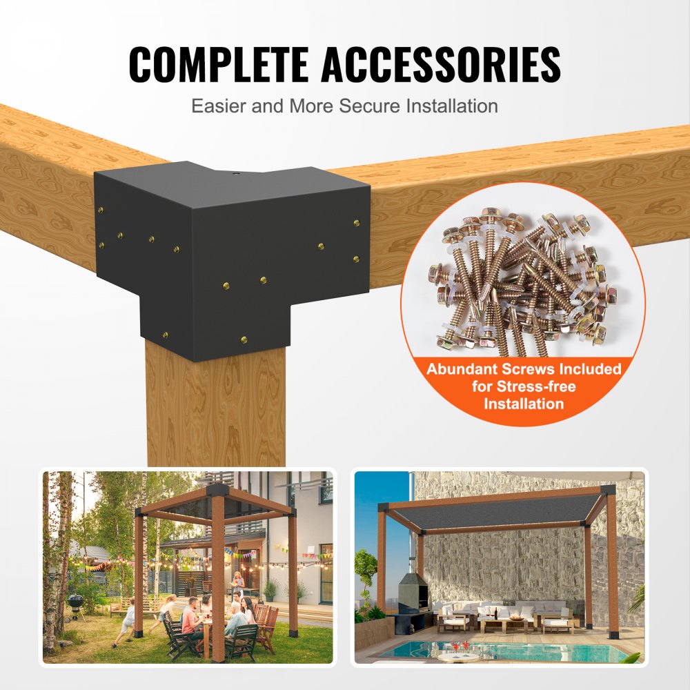 Pergola Bracket Kit 6``x6``, 4pcs 3-Way Heavy Duty Corner Bracket Woodworks DIY Post Base Kit, Easy Installation Wooden Beams for Gazebos, Patio Pergolas, Log Cabin Outdoor Pergola Hardware
