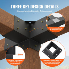Pergola Bracket Kit 4``x4``, 4pcs 4-Way Heavy Duty Corner Bracket Woodworks DIY Post Base Kit, Easy Installation Wooden Beams for Gazebos, Patio Pergolas, Log Cabin Outdoor Pergola Hardware