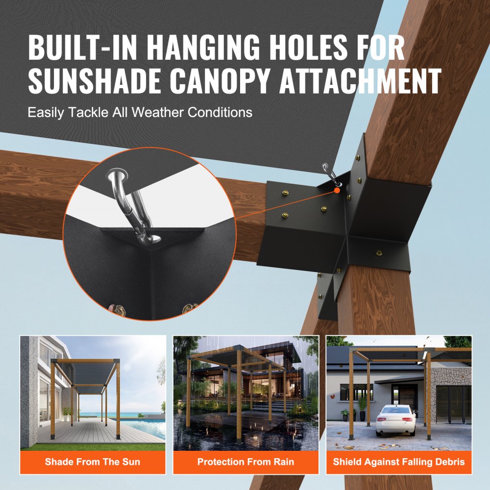 Pergola Bracket Kit 4``x4``, 4pcs 4-Way Heavy Duty Corner Bracket Woodworks DIY Post Base Kit, Easy Installation Wooden Beams for Gazebos, Patio Pergolas, Log Cabin Outdoor Pergola Hardware