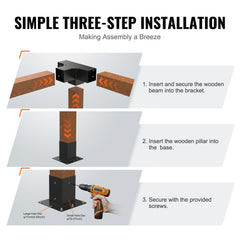 Pergola Bracket Kit 4``x4``, 4pcs 4-Way Heavy Duty Corner Bracket Woodworks DIY Post Base Kit, Easy Installation Wooden Beams for Gazebos, Patio Pergolas, Log Cabin Outdoor Pergola Hardware