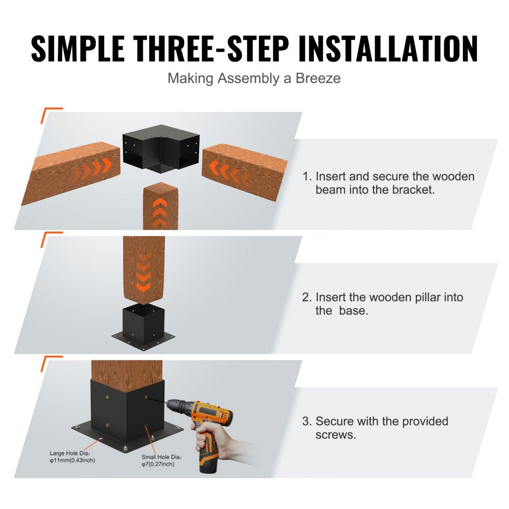 Pergola Bracket Kit 6``x6``, 8pcs 3-Way Heavy Duty Corner Bracket Woodworks DIY Post Base Kit, Easy Installation Wooden Beams for Gazebos, Patio Pergolas, Log Cabin Outdoor Pergola Hardware