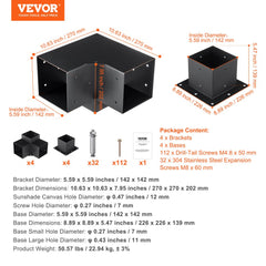 Pergola Bracket Kit 6``x6``, 8pcs 3-Way Heavy Duty Corner Bracket Woodworks DIY Post Base Kit, Easy Installation Wooden Beams for Gazebos, Patio Pergolas, Log Cabin Outdoor Pergola Hardware